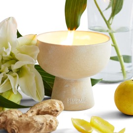 BLUEME Happiness-Yuzu & Ginger, 3 Wick, Refillable Wellness Candle, Contains Essential Oil, Sustainable, Hand Finished, Hand Poured, Premium, Luxury Ceramic, Natural Cotton Wick, Soy-Wax Blend