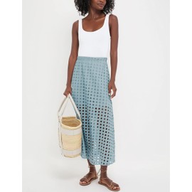 Ailoqing 2025 Summer Casual Long Skirt for Women Cotton Eyelet Beach Maxi Skirt with Underneath(Blue-S)