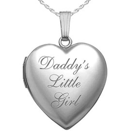 PicturesOnGold.com Sterling Silver 'Daddy's Little Girl' Heart Locket Pendant Necklace - 3/4 X 3/4 - Locket + 2 Photo