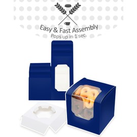 Gcardist Deep Blue Car Pop-up Cupcake Boxes Single Cupcake Containers Pack of 15 8.9 x 8.9 x 8.9 cm (15 Boxes + 15 Inserts, 3.5 x 3.5 x 3.5 inches)