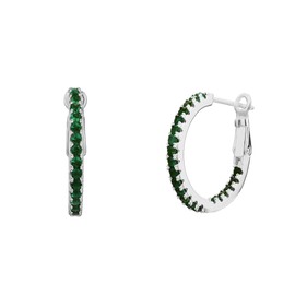 18K White Gold Plated Silver Hoop Earring With 0.72 Carat Total Weight Lab Grown Emerald (Green Color, Round Brilliant Shape, VS Clarity) Earring For Women, Gift For Her Jewelry For Women