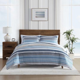 Nautica - Twin Comforter Set, Luxuriously Soft Seersucker Textured Bedding with Matching Sham, Wrinkle-Free Striped Home Decor, Dorm Room Essentials (Bradlee Blue, Twin)