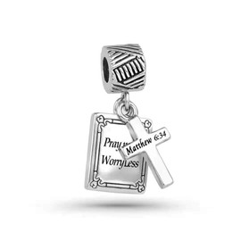 MiiFort Cross Holy Bible Verse Dangle Charm for Bracelets Pray More Worry Less Matthew