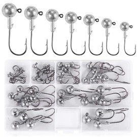 UNOLIGA 49pcs Fishing Hooks Kit Jig Heads, Sharp Drop Shot Hooks Carp Pike Hooks Trout Bass Hooks (1/2/3.5/5/7/10/14 g)