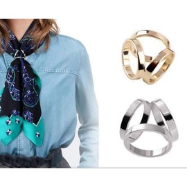 2PCS Women Girls Three Ring Fashion Scarf Clip Scarf Ring Buckle Modern Simple Triple Slide Jewelry Silk Scarf Clasp Clips Clothing Scarf Wrap Holder (Gold + Silver)
