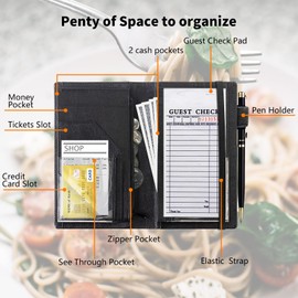 DHYYDSQZ Server Book for Waitress 9 x 5" PU Leather Waiter Book Organizer with Zipper Money Pocket Serving Book Restaurant Guest Check Book Pen Holder Wallet Fit Server Aprons,Purple Butterflies