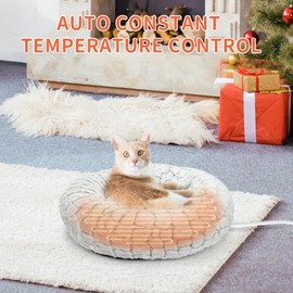 PETZOOKA PETZOOKA Heated Cat Bed Indoor, Round Heated Pet Bed for Indoor Cats 19" Soft & Cozy Donut Electric Pet Heating Pad for Kitten Cat