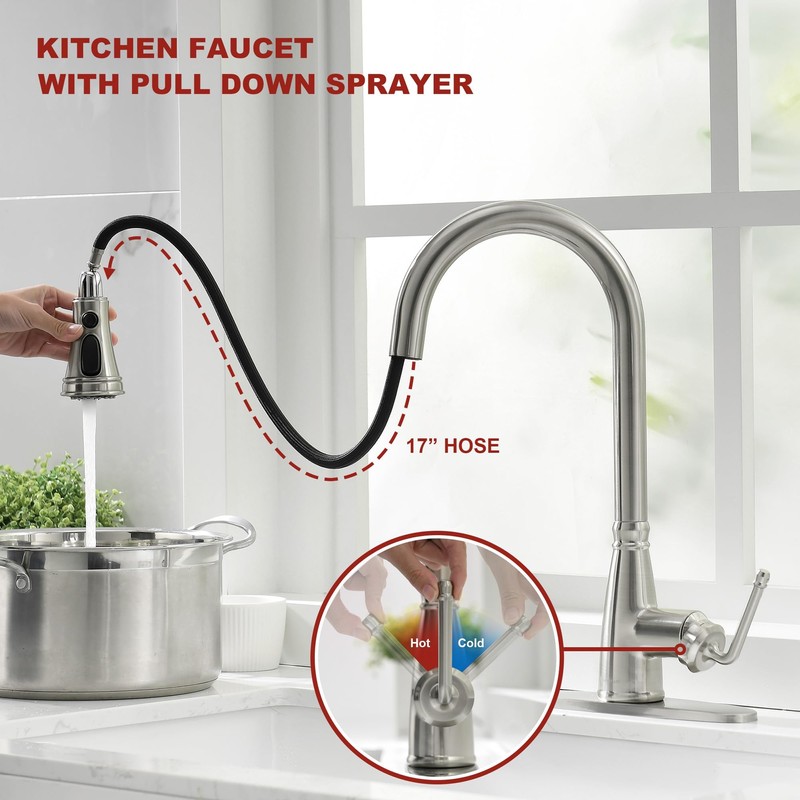Lavatrum Kitchen Faucets with Pull Down Sprayer 17 Inch Single