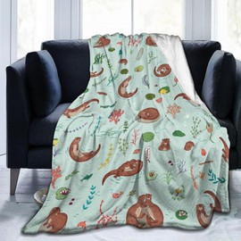 Otter Fish Cute Blanket, Soft Blankets Flannel Bed Throw Cozy Lightweight Plush Gifts for Kids Boys Girls Women Men Sofa Couch Bedroom Living Rooms Warm All Season, Home Decor, Small 50"x40"