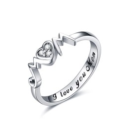 YFN Mom Rings 925 Sterling Silver Mom Mother Rings Women Jewelry Gifts for Mum Mothers Day Gifts, Sterling Silver, Cubic Zirconia
