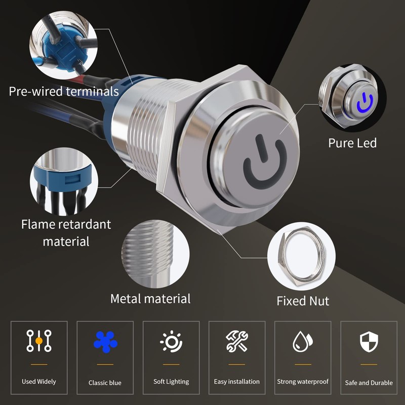 STARELO 5PCS 12mm Latching LED Push Button Switch Mini Round