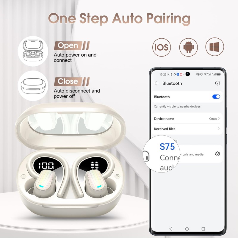 OYIB Wireless Earbuds, 50H Bluetooth 5.4 Headphones Sport, Bluetooth Earbuds