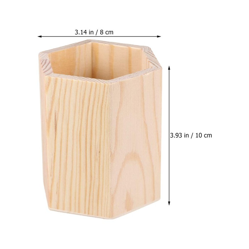 Healifty Pen Pot Pen Holder Hexagon Tube Wooden Pen Container