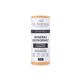 J&L Naturals Mineral Deodorant | Baking Soda-Free, 100% Natural, Sustainable Skin Care | Sensitive Deodorant For Women & Men | Aluminum Free, Vegan, Cruelty-Free (Activated Charcoal, 3 Oz (Pack of 1))