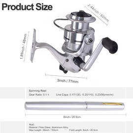 Pen Fishing Rod Mini Reel Combo Set Premium Telescopic Pen Fishing Rod Portable Pocket Collapsible Fishing Pole Kit Telescopic Fishing Rod Spinning Reel Combo Kit for Travel Saltwater Freshwater Sea