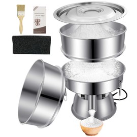 Sidasu Automatic Sieve Shaker Vibrating Machine,Automatic Powder Sifter Machine, 110V Stainless Steel Sieve Shaker Machine with 2 Screens Sieve Shaker Machine for Flour Powders(40+60 Mesh)