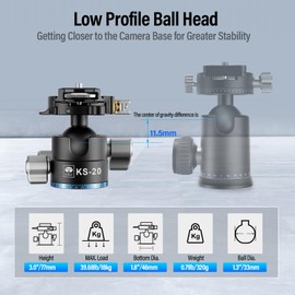 SIRUI Ball Head for Tripod, 33mm Low Profile Ball Head KS-20, 360° Panoramic Aluminium Alloy Tripod Head for DSLR Camera, Camcorder, Ball Head for Tripod, Monopod, Camera Slider, Max Load 18KG