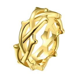 INRENG Men's Women's 9MM Stainless Steel Crown of Thorns Ring Tree Vine Branch Wedding Band Gold Size 11