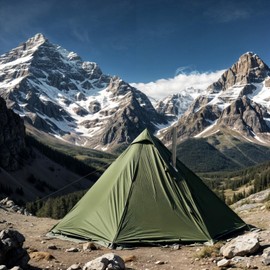 Top Lander 4 Season Compact Teepee Tent, 2-4 Person, Olive Green, Waterproof, Winter Camping, Hunting, Fishing