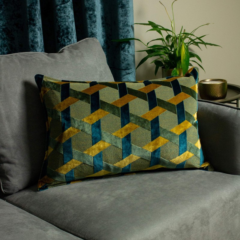 Paoletti Delano Cushion Cover, Teal/Gold, 40 x 60 cm
