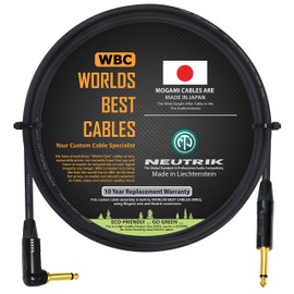 1 Meter - Guitar Bass Instrument Cable Custom Made by WORLDS BEST CABLES – Using Mogami 2524 Wire and Neutrik NP2RX-B & NP2X-B ¼ Inch (6.35mm) Gold TS Connectors