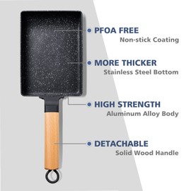 LISOS Ceramic Coating Square Frying pan, Japanese Tamagoyaki Omelette Small Skillet, Non-stick Rectangle Egg Roll Pan with Wood Handle (Black)