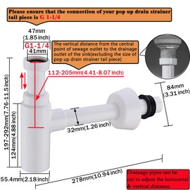 RANDOM Snappy Round Bottle Trap G1-1/4,ABS Plastic Basin Sink Waste Drain P-TRAP Kit, White.RD83880