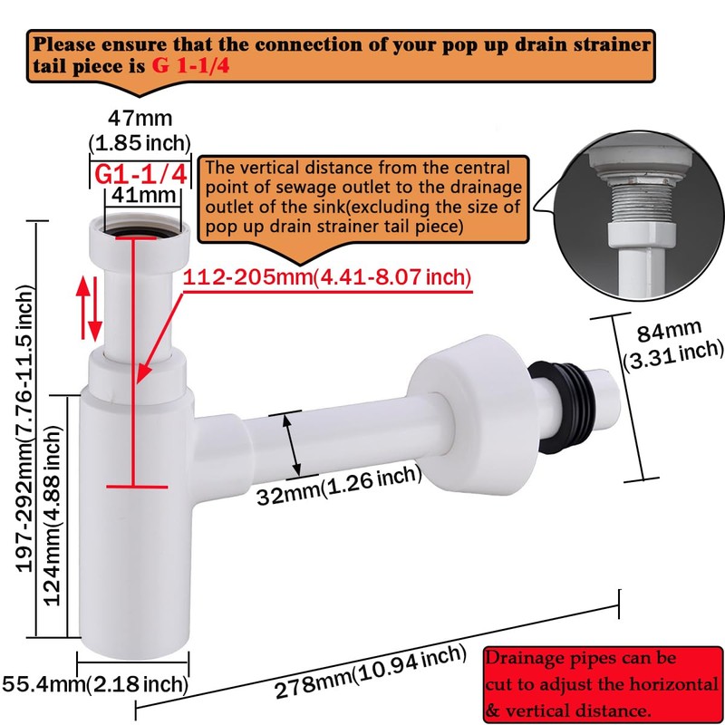 RANDOM Snappy Round Bottle Trap G1-1/4,ABS Plastic Basin Sink Waste