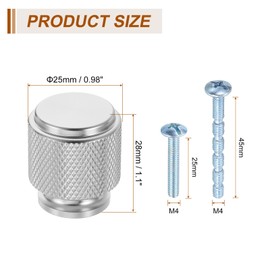 sourcing map 5Pcs Round Cabinet Knobs, 1" Dia x 1.1" Height Drawer Knob Handle Pulls for Kitchen Cabinets Bedroom Dresser Wardrobe, Silver