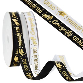 TONIFUL 2 Rolls Graduation Ribbons, 3/8 Inch 10 Yards/roll White/Black Congrats Grad Ribbon Class of 2024 Ribbons for Graduation Lie Gift Wrapping Flower Bouqute Wrapping Graduation Party Decoration