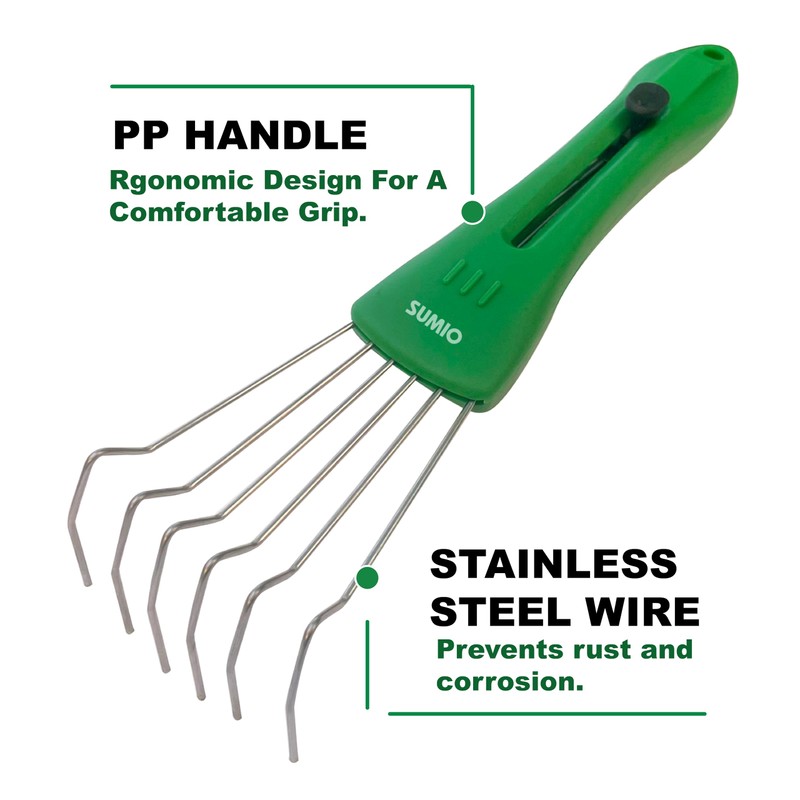 SUMIO Adjustable Hand Rake – 6-Tine Wire Broom, 4-Position Rake