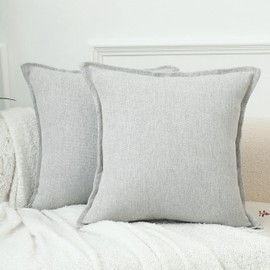 LIGICKY Set of 2 Grey Linen Cushion Covers 18x18 Inch Grey Decorative Throw Pillow Covers for Living Room Couch Bed Sofa Rustic Farmhouse Boho Home Decor