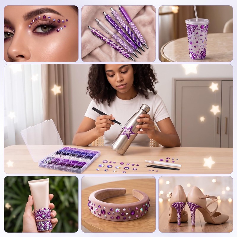 Awubsd 30000 Purple Bedazzling Kit 3/4/5/6 mm Bedazzling Gems