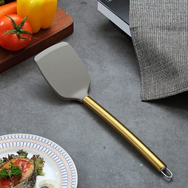 Gold Spatulas, Berglander Non-stick Silicone Solid Turner Titanium Gold Plating handle,Barbecue Spatulas Turner For Cooking, Kitchen Spatulas, Dishwasher Safe, Easy to Clean