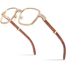 HEPIDEM 100% Really Buffalo Horn Glasses Frames Luxury Square 720pcs Diamonds Buffs Eyeglasses 7550180 (7550180 Wood)