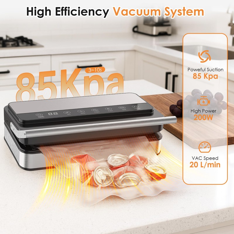 VUSIGN Vacuum Sealer Machine with Strong -85KPA Suction, Low Noise,