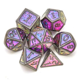 Metal dice Set D&D, 7piece Polyhedron DND D20 D12 D10 D8 D6 D4 dice Set, Suitable for Dungeons and Dragons RPG Game DND dice Set (Purple+Black)