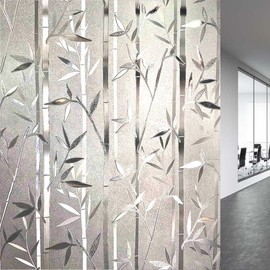 LEMON CLOUD Bamboo Window Film Stained Glass Film Frosted Privacy Window Decal Decorative Window Cling No Glue Removable Window Stickers (35.4in.by 157.4in)