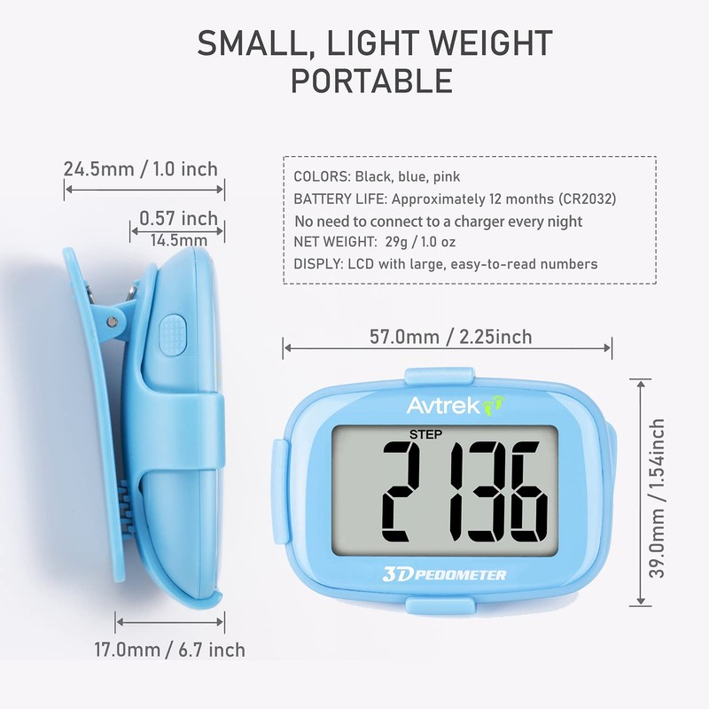 AVTREK Step Counter with Clip and Lanyard, 3D Pedometer Step