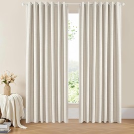 Dreaming Casa 100% Blackout Curtains Premium Thermal Insulated Linen Window Treatment Curtain with Grommet, 2 Panles, Natural, 52" W x 96" L