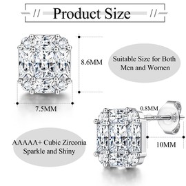 Dochais 925 Silver Stud Earrings, 14K Gold Plated Large Square Cubic Zirconia Diamond Earrings Studs, Hypoallergenic Stud Earrings for Men and Women, Cubic Zirconia, Cubic Zirconia