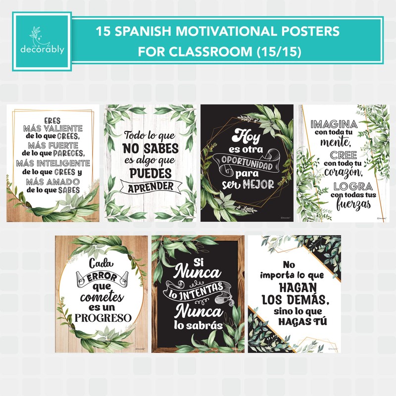 Decorably Spanish Motivational Posters for Kids, 15 Spanish Posters for
