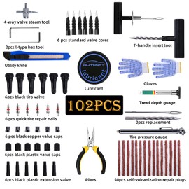 AUTOWN Tire Repair Kit, 102 Pcs Heavy Duty Tire Plug Kit for Car, Universal Tire Patch kit to Fix Punctures and Plug Flats, tire Repair Plugs Truck, RV, ATV, Tractor, Trailer