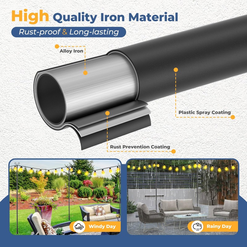 EUIJOIP 10 FT String Light Poles Heavy Duty (1 Pack)