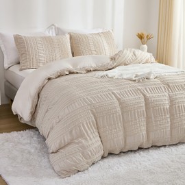 Stripe Seersucker Duvet Cover Set Ultra Soft Microfibre Double Bedding Set Luxury Easy Care Duvet Cover Wrinkle Resistant Seersucker Bedding Classic 3pcs Light Camel Bedding Set with Pillowcases
