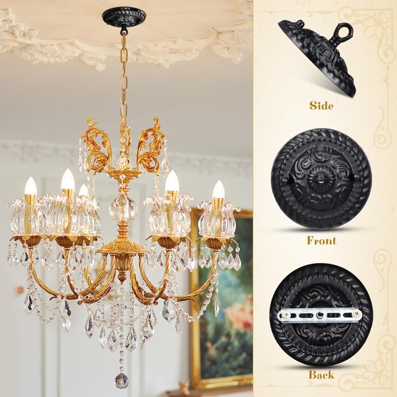 VILLCASE Retro Ceiling Canopy Black Metal with Hooks, Vintage Lamp