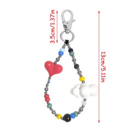 Cute Keyring Girls Red Heart Cloud Keychain Bag Pendant Colourful Beads Y2K Key Chain Car Key Chain Kawaii Heart Cloud Cute Keychain Aesthetic Pendant Bag Key Chain, Colourful