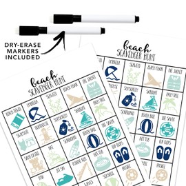 Craftivity Designs Beach Scavenger Hunt Games for Kids, Outdoor or Indoor, Birthday Party, Road Trip, Travel Activities, Includes 10 Dry Erase Markers and Cards, Family Game Night