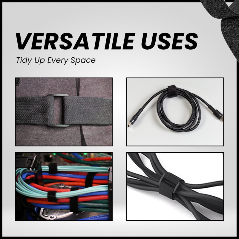 2cm x 10m Adjustable Cable Straps with 50 Buckles, Free-Cut,