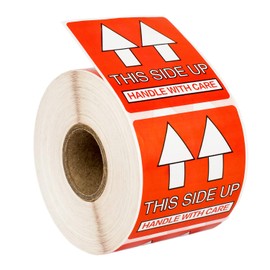 This Side UP - Handle with Care Pre-Printed Labels/Stickers (2" x 2") 50 Rolls / 500 Labels per Roll